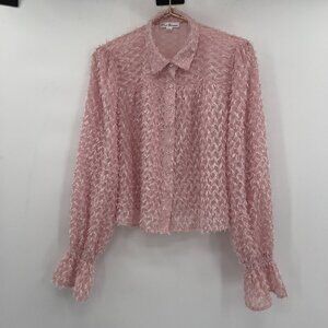 Blue Blossom Women's Long Sleeve Light Pink Collared Blouse L